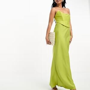 NWOT ASOS Design Maxi Dress Size 4 Woman's Green Satin Strapless Corset Gown
